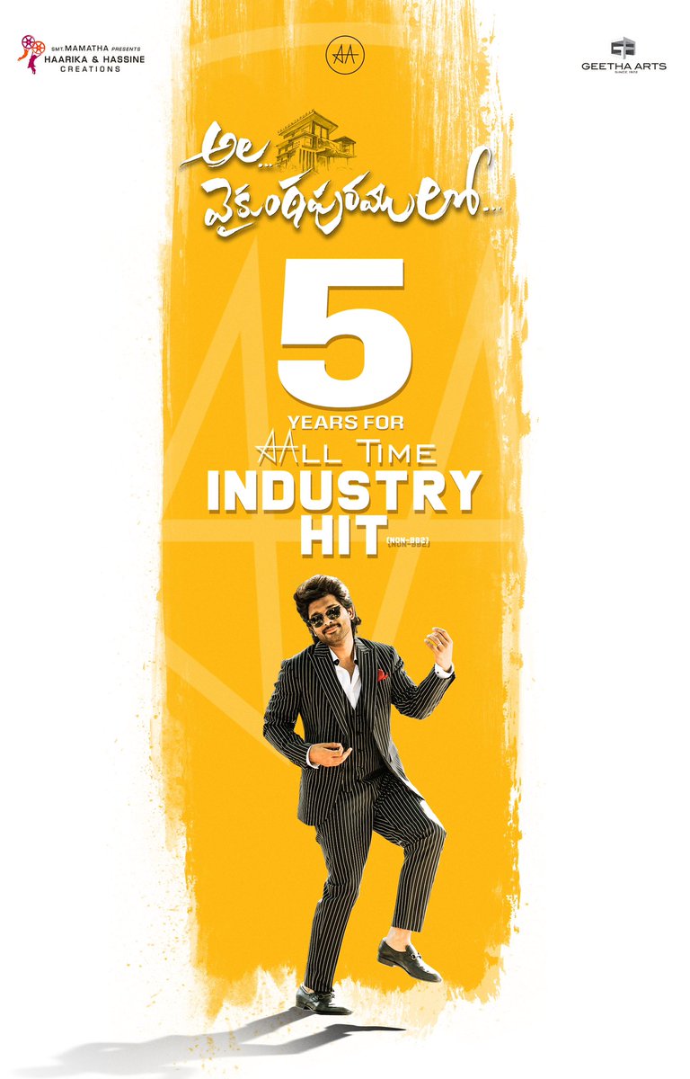 Haarika & Hassine Creations (@haarikahassine) on Twitter photo Celebrating 5 Years of All-Time Blockbuster Entertainer ๐คฉ
#5YearsOfAlaVaikunthapurramuloo ๐ฅ
#AlaVaikunthapurramuloo ~ A BLOCKBUSTER that defined family entertainment! ๐ฅ
Icon Star ๐ <a href="/alluarjun/">Allu Arjun</a> #Trivikram <a href="/hegdepooja/">Pooja Hegde</a> <a href="/MusicThaman/">thaman S</a> #Tabu #Jayaram <a href="/iamSushanthA/">Sushanth A</a> <a href="/Nivetha_Tweets/">Nivetha Pethuraj</a> Celebrating 5 Years of All-Time Blockbuster Entertainer ๐คฉ
#5YearsOfAlaVaikunthapurramuloo ๐ฅ
#AlaVaikunthapurramuloo ~ A BLOCKBUSTER that defined family entertainment! ๐ฅ
Icon Star ๐ <a href="/alluarjun/">Allu Arjun</a> #Trivikram <a href="/hegdepooja/">Pooja Hegde</a> <a href="/MusicThaman/">thaman S</a> #Tabu #Jayaram <a href="/iamSushanthA/">Sushanth A</a> <a href="/Nivetha_Tweets/">Nivetha Pethuraj</a>