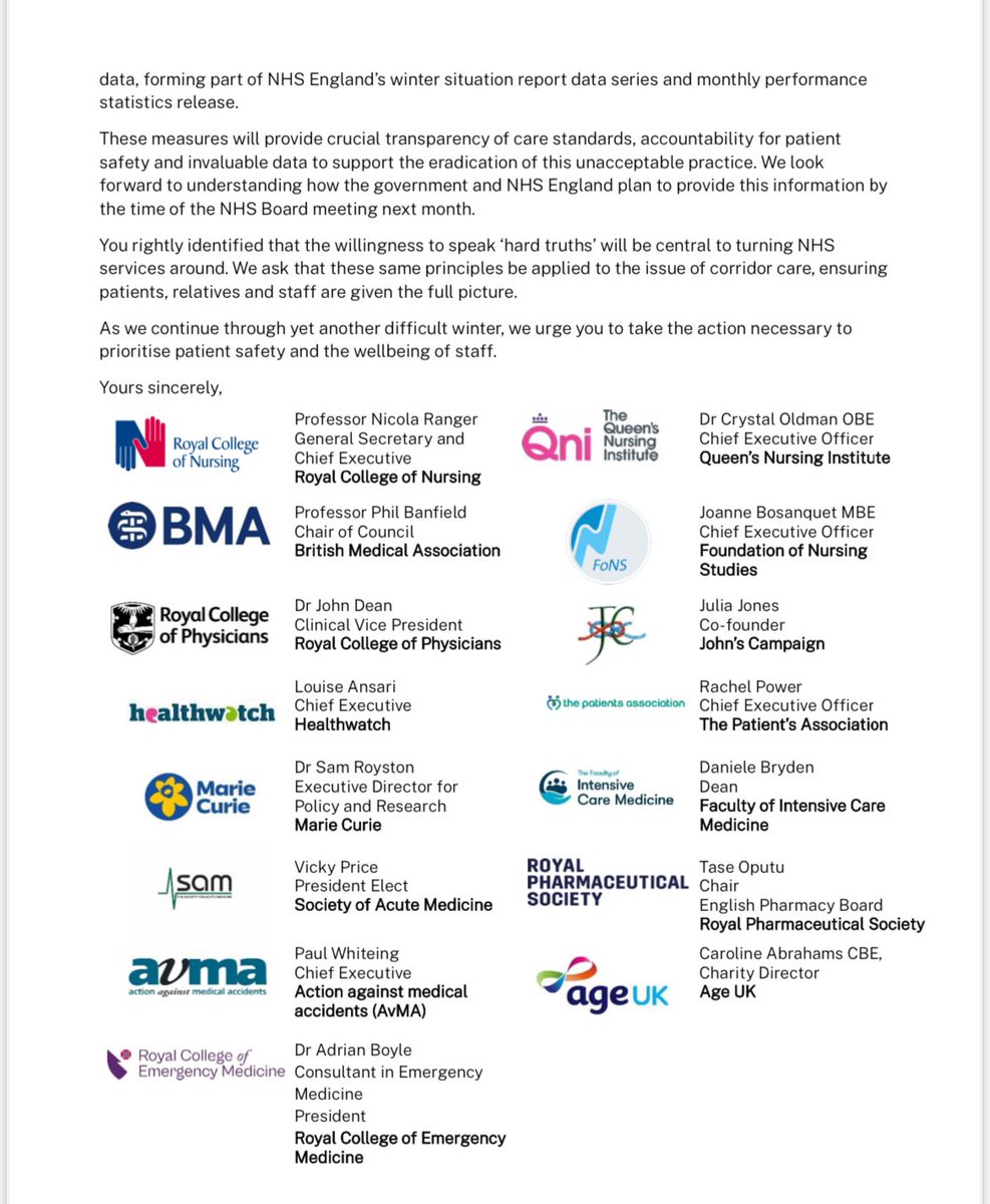 Royal College of Emergency Medicine (@rcollem) on Twitter photo We have joined with  <a href="/theRCN/">The RCN</a> and others in writing to <a href="/wesstreeting/">Wes Streeting</a> to ask him to compel NHSE to routinely publish ‘corridor care’ data. 
Only then will the true scale of the issue, and the associated risk it creates, be known. We have joined with  <a href="/theRCN/">The RCN</a> and others in writing to <a href="/wesstreeting/">Wes Streeting</a> to ask him to compel NHSE to routinely publish ‘corridor care’ data. 
Only then will the true scale of the issue, and the associated risk it creates, be known.