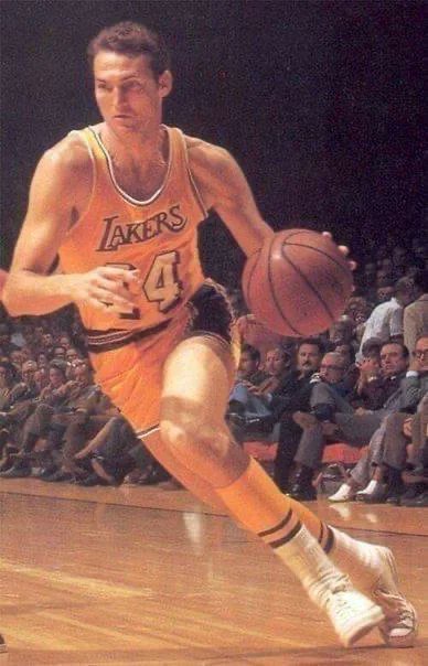 The iconic photo of Jerry West, which became the basis of the NBA logo. 1969