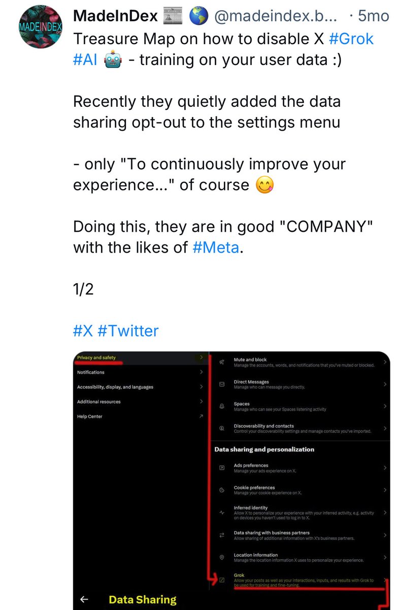 This is how you disable the “Grok” AI training on your user data on X. It’s easy enough and takes 10 seconds