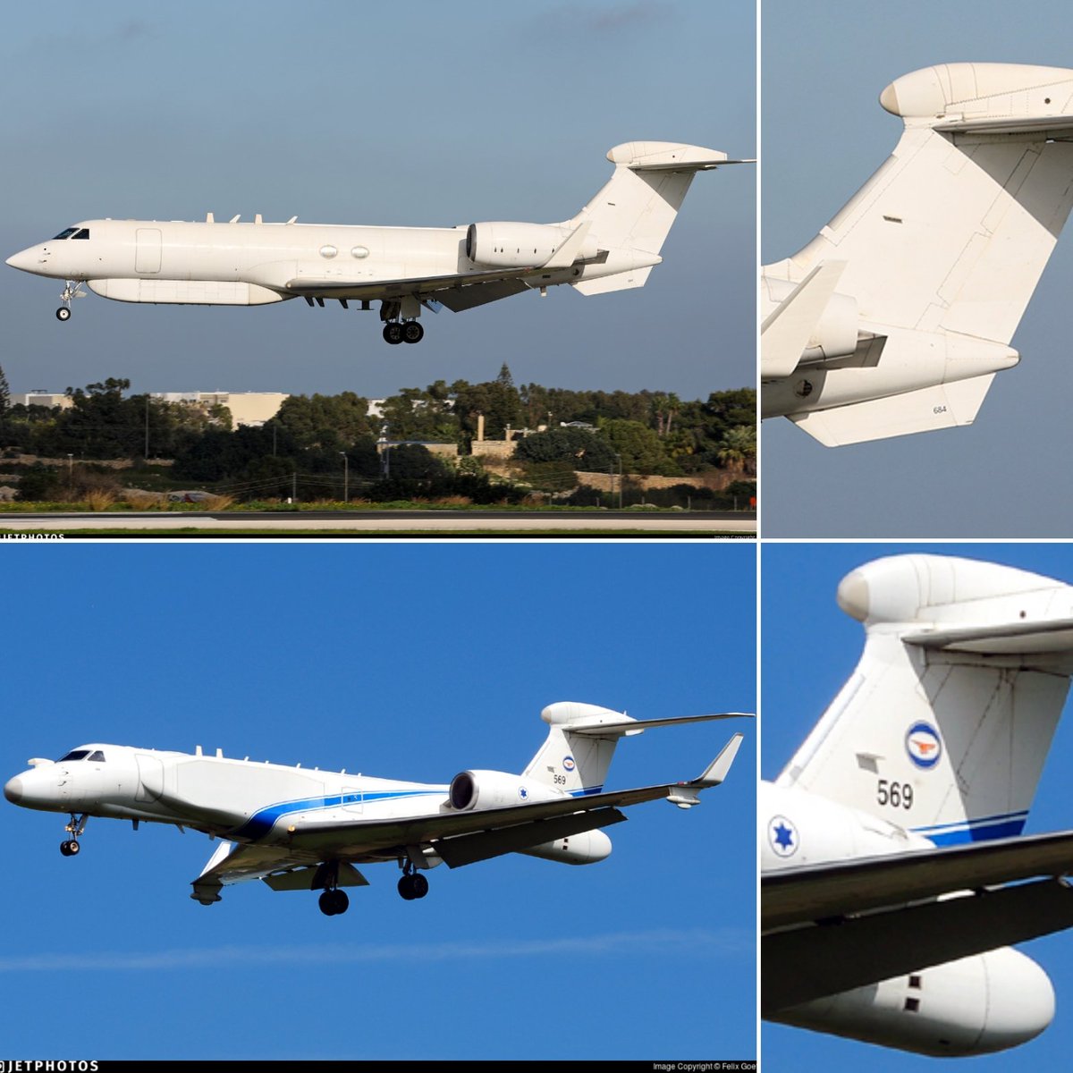LebanonJets's tweet photo. 2 x Eye-Dee-If Gulfstream climbing:
#684 Signals intelligence (#SIGINT) Nachshon #Shavit no callsign hex #738A4B last seen Nov25
#569 Conformal Airborne Early Warning & Control Aircraft (#CAEW) Nachshon #Eitam callsign #METRO hex #738A4D last seen Dec25
@MenchOsint @Intel_Sky https://t.co/wy9oeqgmFe