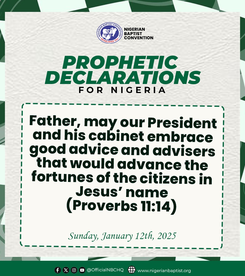 OfficialNBCHQ's tweet photo. Prophetic Declarations for Nigeria 🇳🇬 🇳🇬🇳🇬

#Nigeria #NigerianBaptistConvention #Prayer https://t.co/5JTZQQYq8q