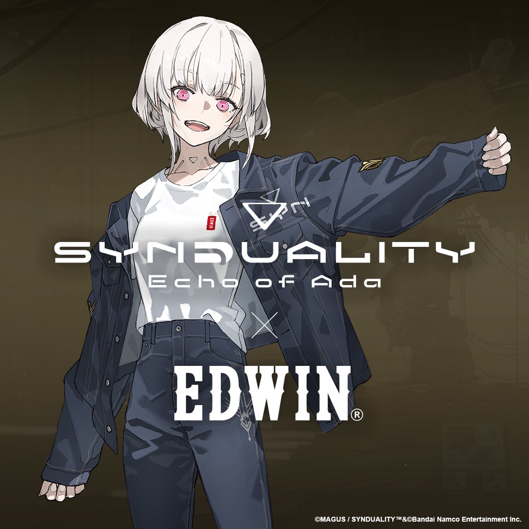 SYNDUALITY Echo of Ada 」( @SYNDUALITY_GAME ) と #EDWIN のコラボアイテム公開！  さらにゲーム内衣装の実装が決定！ ( ゲーム内衣装は後日お知らせするアイテムコードを入力することで、すべてのプレイヤーが無料で入手できます )  詳細はこちら▽ https://t.co ...