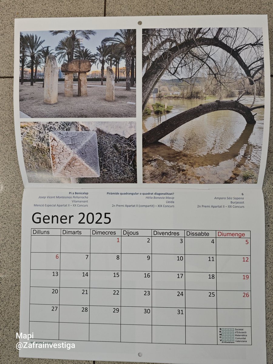 Zafra Investigadora (@zafrainvestiga) on Twitter photo Regalazo para empezar el año 2025 con #CalendarioMatemático con recopilación de premios de #FotografíaMatemática y #ProblemasOlímpicos
Muchas gracias <a href="/SEMCV/">SEMCV</a>, a toda la gente que hace posible esta fuente de aprendizaje
<a href="/tomasqueralt/">Tomás Queralt</a> <a href="/MaiteNavarro2/">Maite Navarro</a>
<a href="/Onofre_Monzo/">Onofre Monzó</a>
<a href="/pina_agost/">JOSÉ AURELIO PINA</a>.... Regalazo para empezar el año 2025 con #CalendarioMatemático con recopilación de premios de #FotografíaMatemática y #ProblemasOlímpicos
Muchas gracias <a href="/SEMCV/">SEMCV</a>, a toda la gente que hace posible esta fuente de aprendizaje
<a href="/tomasqueralt/">Tomás Queralt</a> <a href="/MaiteNavarro2/">Maite Navarro</a>
<a href="/Onofre_Monzo/">Onofre Monzó</a>
<a href="/pina_agost/">JOSÉ AURELIO PINA</a>....