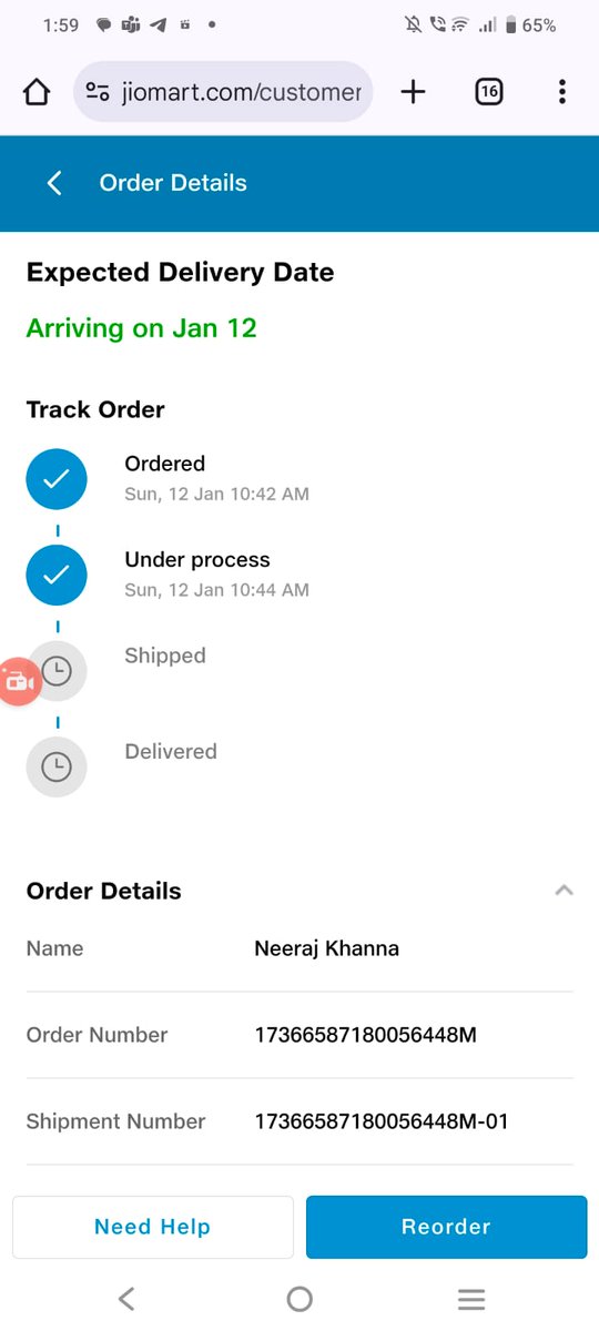 kiranbkhanna75's tweet image. Ordered one item on @JioMart  promised in 30 mins delivery. 

3.5 hrs later, my husband is still #staring at the screen to track delivery.

If 30 mins can’t wrap up in 3.5 hrs on #Sunday, how will #90hrworkweek ever finish?

#sundayvibes 
#QuickCommerce