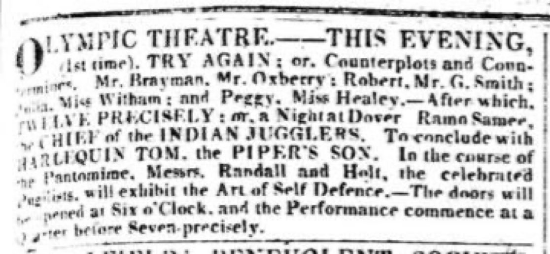 HarryHolt1791's tweet photo. 12Jan1821 Harry Holt &amp; Jack Randall begin a month long Exhibition of Pugilism at the Olympic Theatre. Their sparring exhibition was initially incorporated into a Pantomime but later became its own distinct display in the ‘Art of Self Defence.’ https://t.co/hnw3XUXC2D