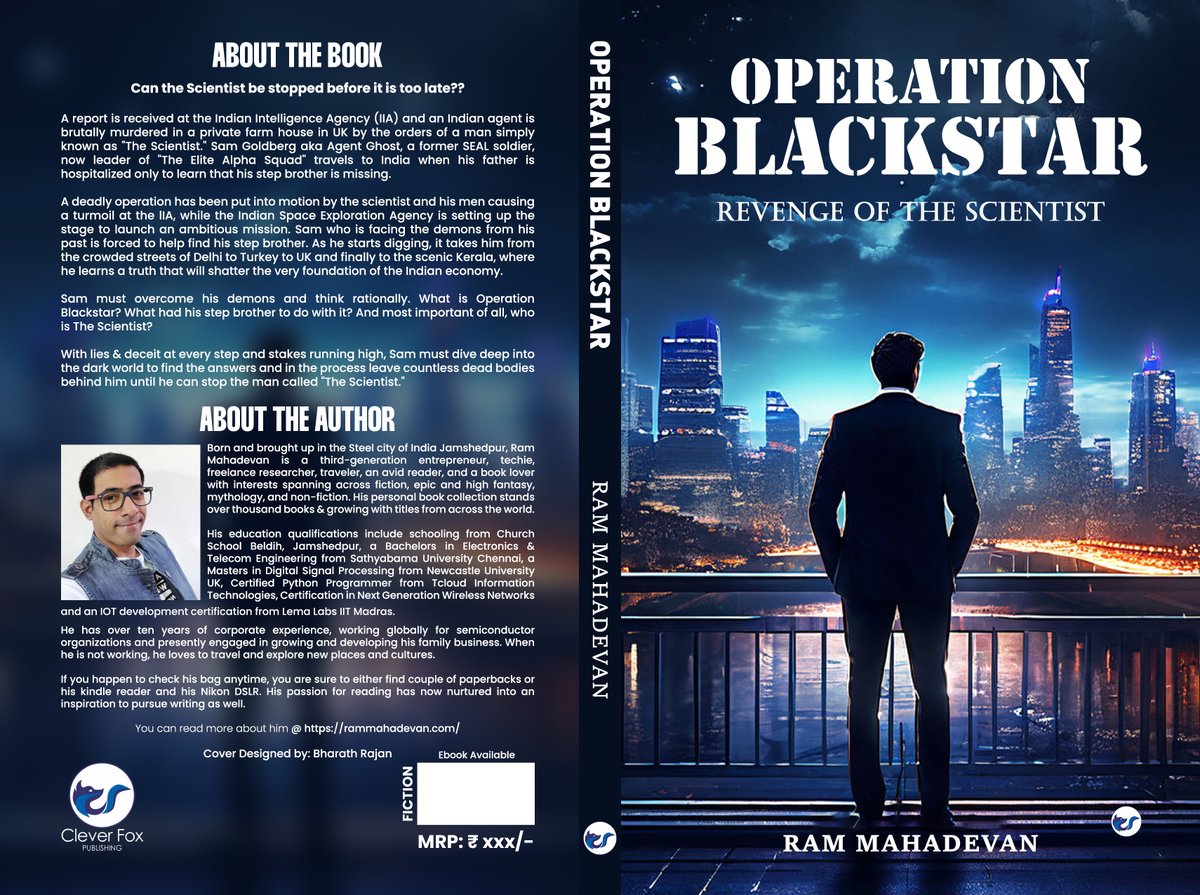 RamMahadevan_'s tweet photo. Thrilled to reveal the cover of my soon to be released debut novel "Operation Blackstar - Revenge of The Scientist".

The book is available for preorder on amazon India @ https://t.co/SqrAIMdckP
and soon it will be going live on sale globally.

Kindly share the post with your friends and family who love reading. Support is highly appreciated.

Stay tuned for more updates. I will be sharing more details on the book launch. Surprises are in store 😊