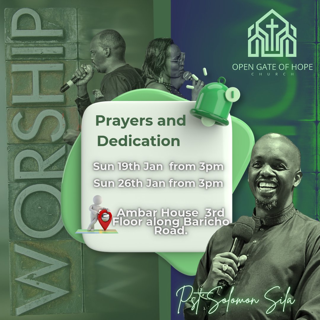 🎉✨ 🔥THE OPEN GATE OF HOPE🔥 ✨🎉

Two Sundays of Divine Preparation! 🙌🏾💒

🗓️ Dates: 19th &amp; 26th January
🕒 Time: 3 PM consecutively
📍 Location: The Open Gate of Hope Church, Ambar House, 3rd Floor, along Baricho Road

#OpenGateOfHope  #HopeRestored #HeartsHealed