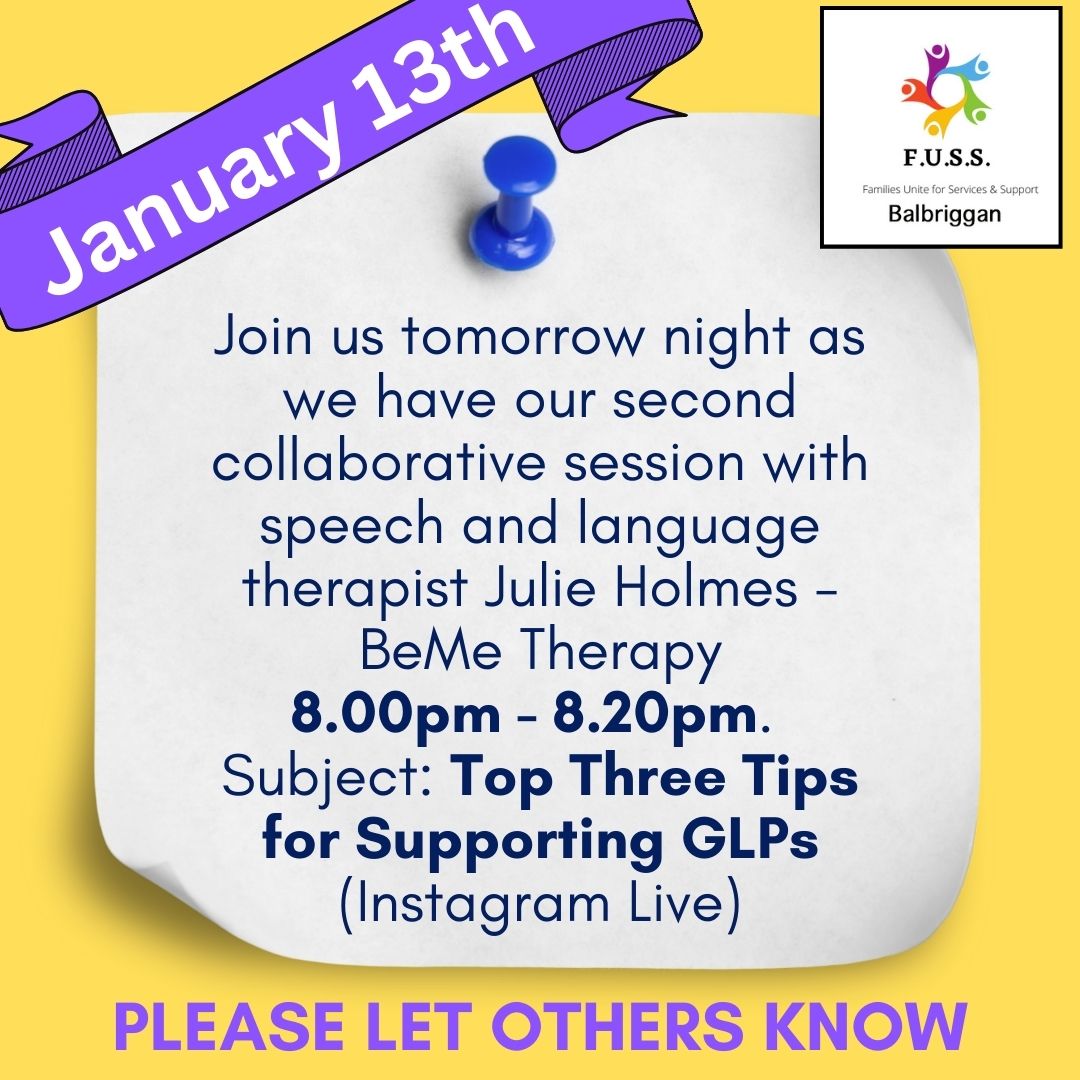 Join us for the second session is tomorrow evening January 13th between 8:00 pm - 8:20 pm
#collaboration #fussbalbriggan #JulieHolmes #neurodivergent #disability #disabilityawareness #autism #adhd #parents #educators #Gestalt #GestaltLanguageTherapy #SLT #Teaching #Children