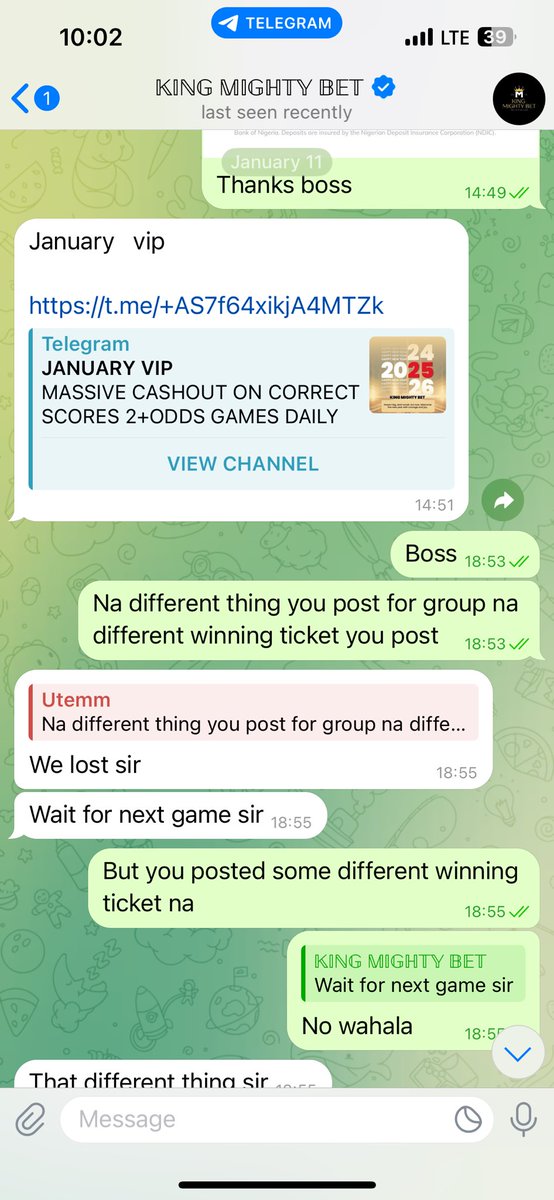PunterAgba01's tweet photo. This is the whole conversation, gave games in the in the vip, then games cast, next thing in normal group this guy posted winning tickets, when the games cast. https://t.co/dWTvqAQzdJ
