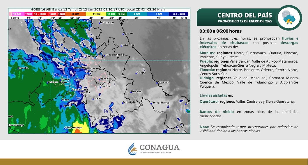 conagua_clima's tweet photo. En las siguientes tres horas, se pronostican #Lluvias con intervalos de #Chubascos que podrían acompañarse de descargas eléctricas⛈️ en zonas del centro del país, incluida la #CDMX y el #EdoMéx 

Más información en los siguientes gráficos 👇 https://t.co/QzVjQEmyCK