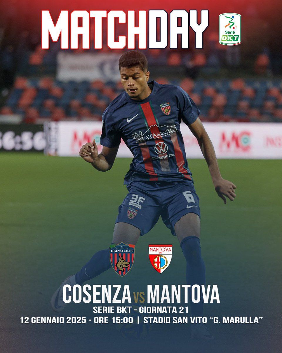 CosenzaOfficial's tweet photo. MATCHDAY 🔴🔵
Dopo la sosta si torna in campo. Alle 15:00 ospitiamo il Mantova.

Forza Lupi! 🐺

#ForzaLupi #COSMAN https://t.co/DaWoBd98no