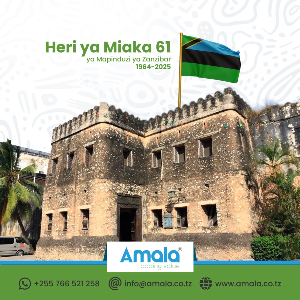 AmalaTech's tweet image. Tunawatakia Heri ya Miaka 61 ya Mapinduzi ya Zanzibar 1964-2025.

#Zanzibar #Revolution  #umoja #Tanzania  #uhuru #amala #corebanking #innovationculture  #FintechInnovation