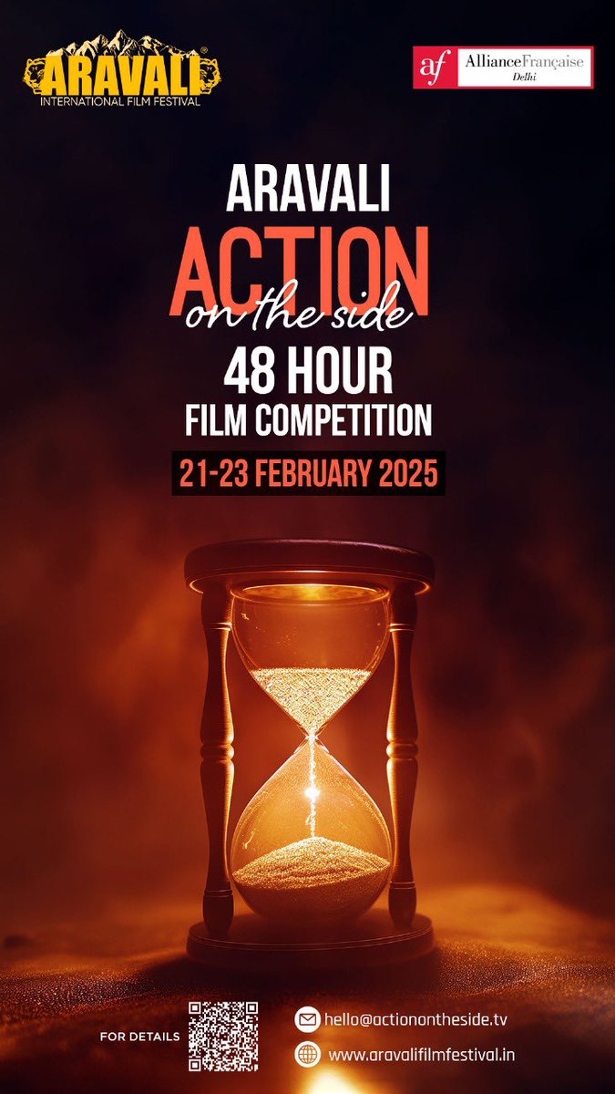 40 days until the Aravali AOTS 48-Hour Film Competition. Compete from anywhere in the world!
The top films premiere at <a href="/AravaliFilmFest/">Aravali International Film Festival</a> and are up for prizes
Register now at
actionontheside.tv/48-hour-film-c…