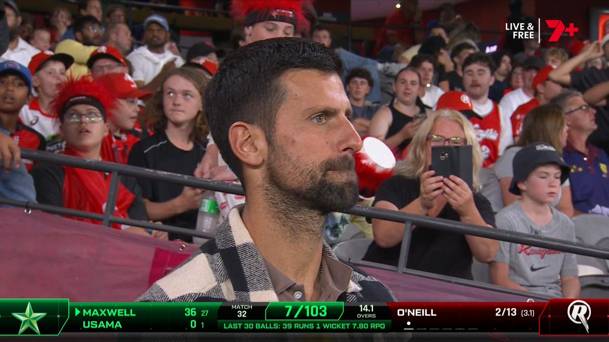 7Cricket's tweet photo. "(Novak Djokovic's) been watching (the Big Bash) for 14 years, gets the chance to come watch it live, why wouldn't you?"

- @bowlologist 😂 #BBL14 https://t.co/3js5YhIbej