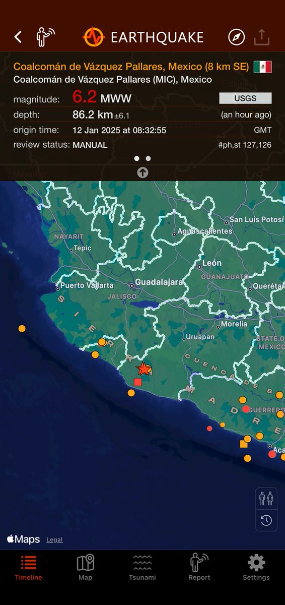 iperic's tweet image. an hour ago #earthquake 6.2 has hit Coalcomán de Vázquez Pallares (MIC), Mexico, 86.2km, 08:32 GMT (USGS ) earthquake.app/m/?e_id=usgs.u…