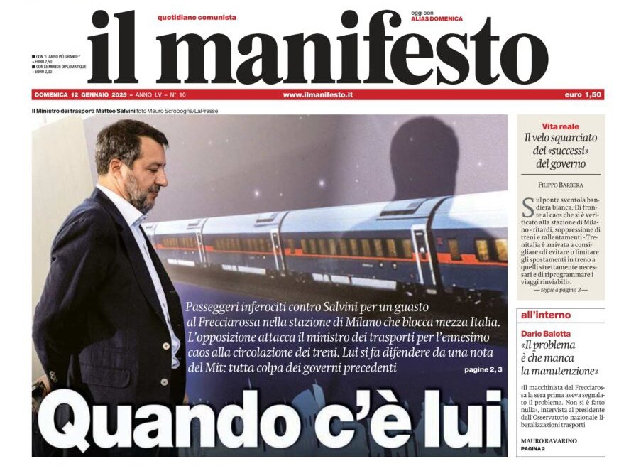 lozirion's tweet photo. C'è poco da fare. Coi titolisti del Manifesto non c'è gara.

#Salvini #Treni https://t.co/bicACpD1TF