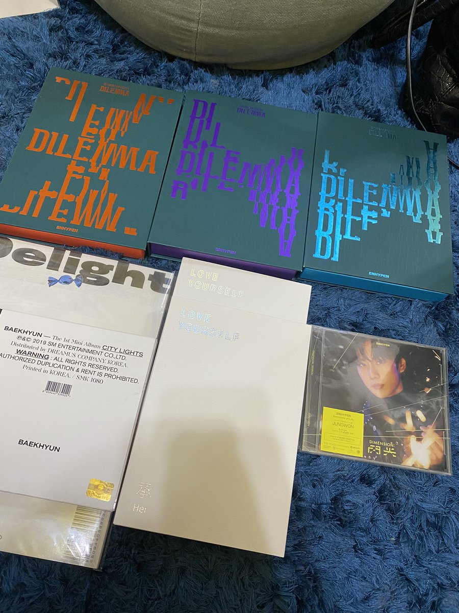 vjungwonie's tweet photo. UPDATE OF REMAINING ALBUMS: 

• 4 enhypen dilemma albums ( the 3 versions + japan version w jungwon cover)
• baekhyun’s 1st &amp; 2nd mini album
• last 2 BTS albums: LY Her Version E &amp; O 

#bts #exo #enhypen #baekhyun https://t.co/KJG8d3Ersz