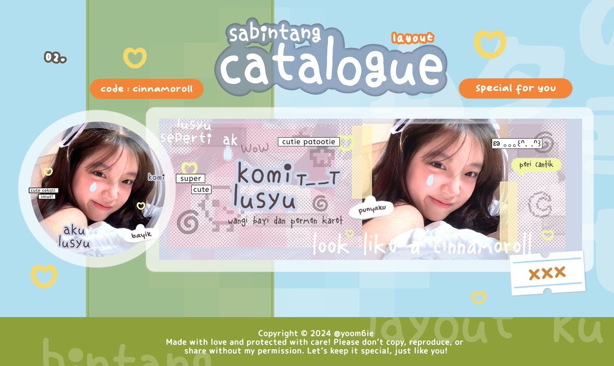 help repost please? thankyouu! 🥺💗

hallo semua! . . . kenalan yuk sama katalog layout baru aku namanya "cinnamoroll" 🐣🍭 tolong ospekin baik-baik yaa! terimakasih ⭐

#zonauang #zonajajan