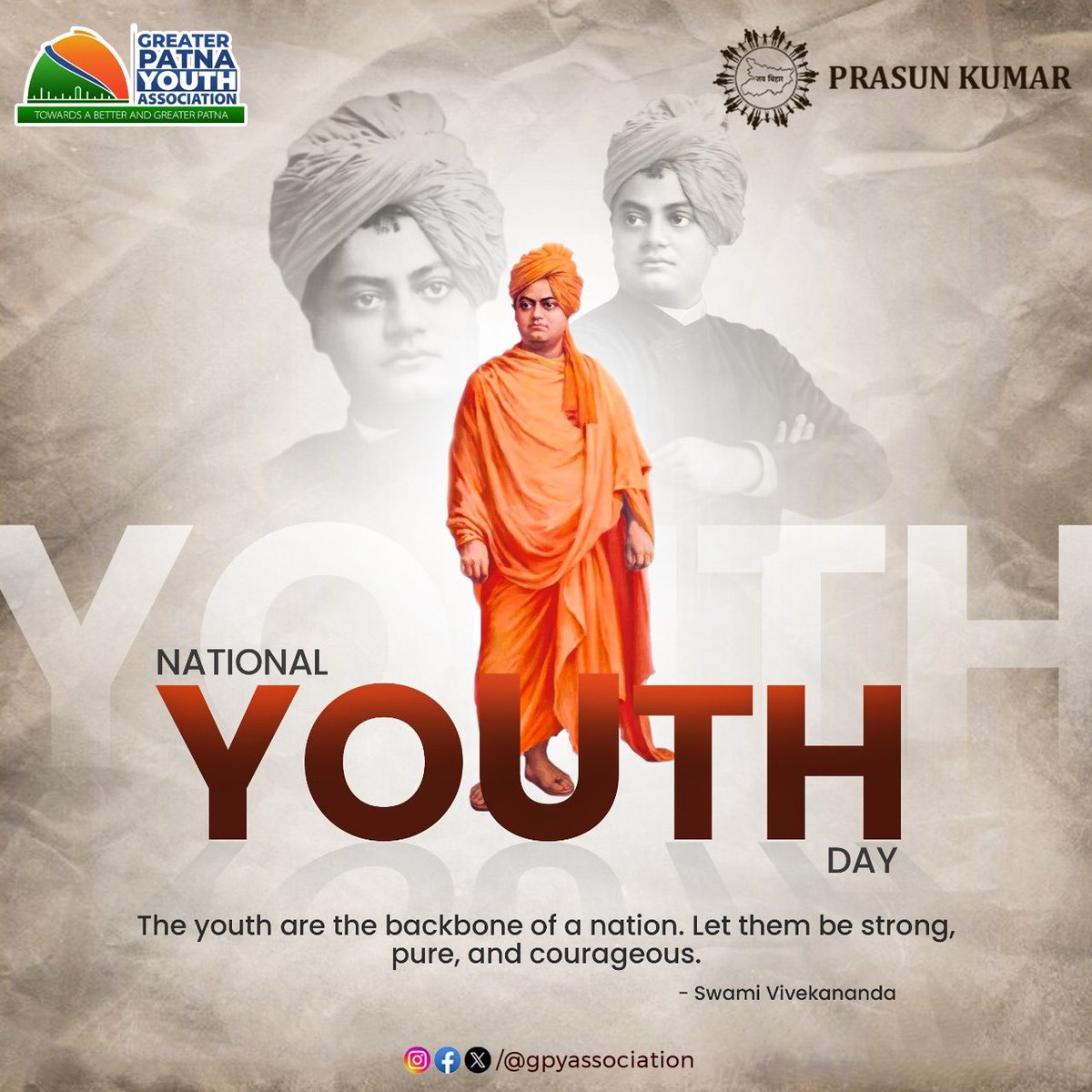 gpyassociation's tweet photo. Empowered youth are the cornerstone of a brighter tomorrow. The Greater Patna Youth Association (#GPYA) is proud to inspire and empower the next generation to shape a brighter future for themselves and for #Patna.

#NationalYouthDay

@Prasunkumar1302 https://t.co/sXcBnCSFBn