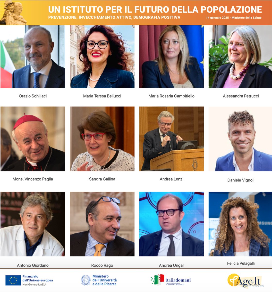 FeliciaPelagall's tweet photo. 🔴 Appuntamento #14gennaio con il convegno #AgeIt "Un Istituto per il futuro della popolazione. Prevenzione, invecchiamento attivo e demografia positiva", Auditorium Piccininno del @MinisteroSalute
Vi aspetto!
Programma: https://t.co/ePjG7DEVE1
DIRETTA: https://t.co/kCiGDV15n4 https://t.co/fzSkSBVCuk