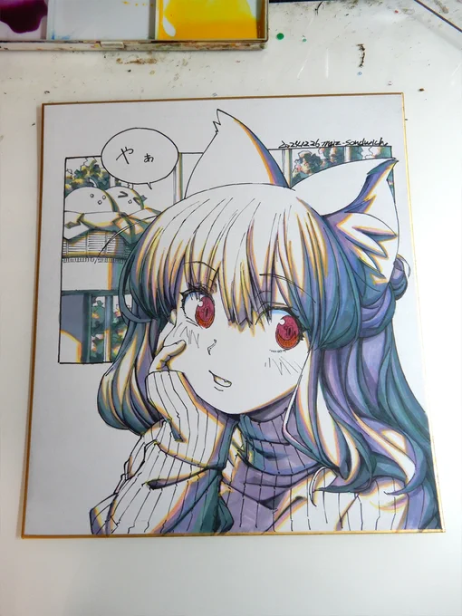 下塗り。赤紫の眼がくっきり出ました。 