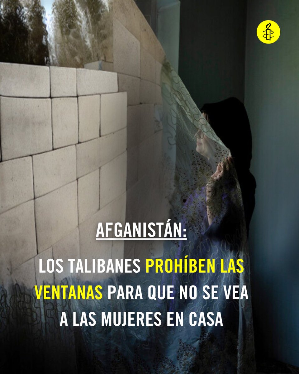 Para pisotear aún más los derechos de las mujeres en Afganistán, los talibanes han prohibido las ventanas en edificios residenciales para impedir que se vea a las mujeres cuando están en casa.  FIRMA amn.st/6010aHZKG ¡Por los derechos de las mujeres afganas!