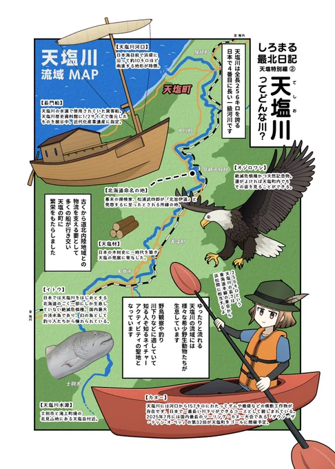 【 #しろまる最北日記 ×天塩町】
公認インフルエンサーコラボの続き

天塩町を語る上で外せない「天塩川」ってどんな川?

国内4位の長さを誇り、河口から157km地点までダムや堰堤などの横断工作物が一切ない自然豊かな川です!

解説はリプ欄のnote記事へ🛶 