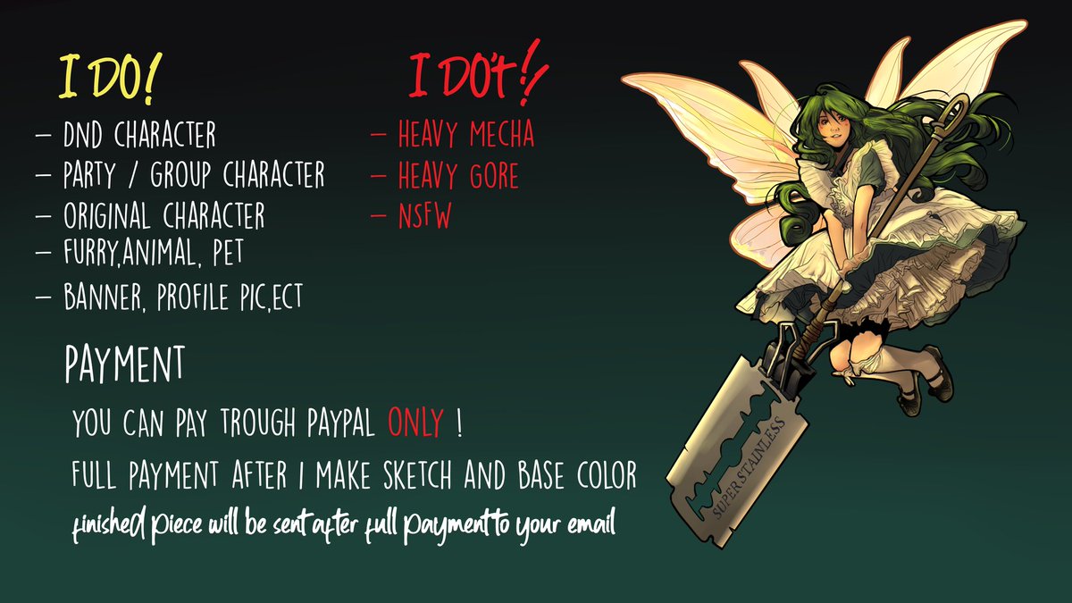 Hello, this my commission sheet! 
Feel free to view, share and like! 

#ArtistOnTwitter #commissionsopen #CommissionedArt #Commission #ttrpgcommunity #ttrpgs #dungeonsanddragons