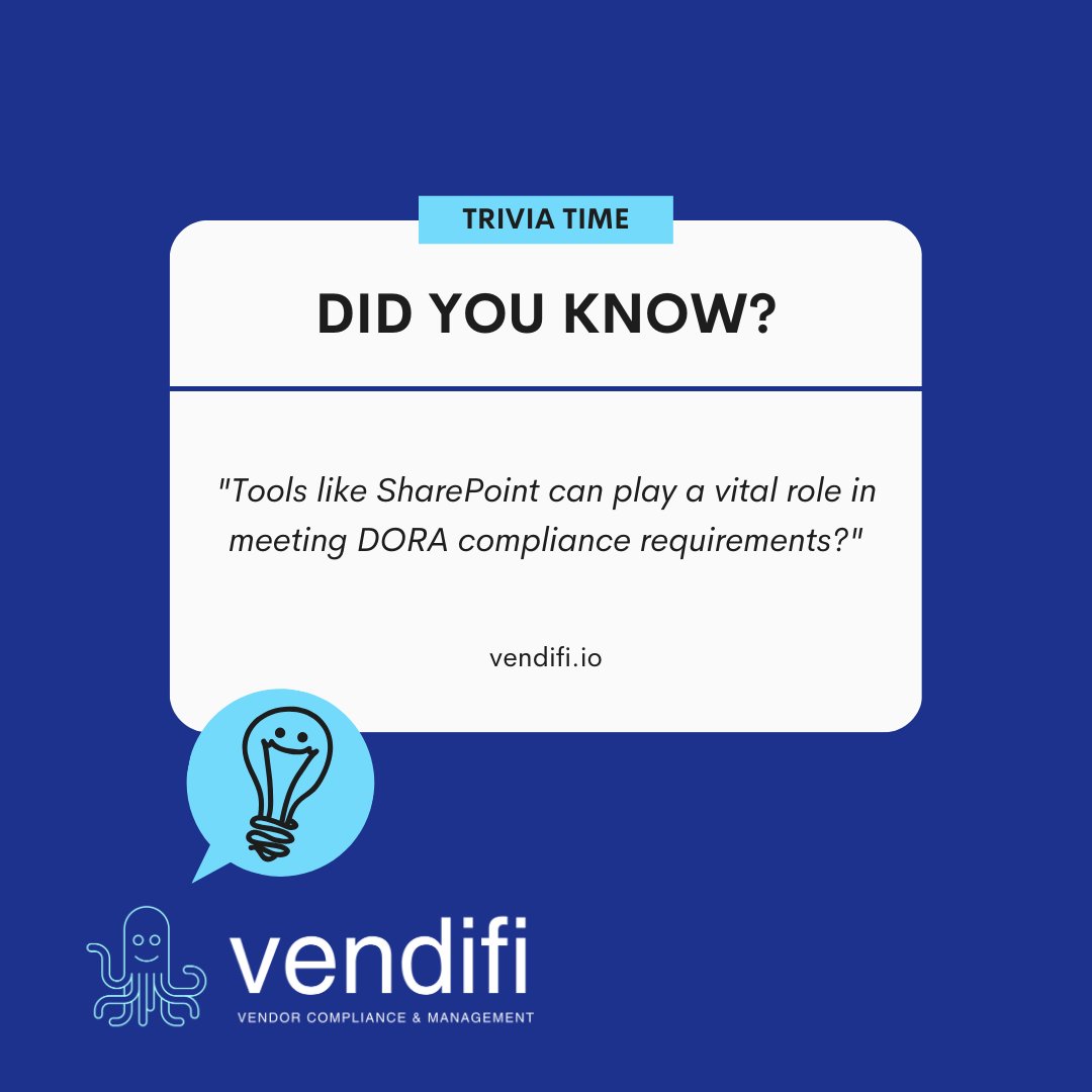 vendifi's tweet image. Streamline vendor risk management and incident reporting with SharePoint for easier compliance. Book a demo to simplify your DORA journey: vendifi.io/book-a-demo
#SharePointSolutions #DORACompliance #VendorManagement
