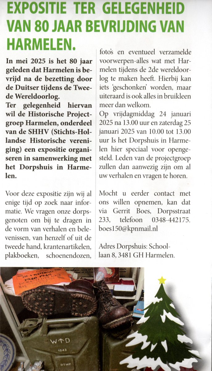 oudharmelen's tweet photo. De historische projectgroep Harmelen onderdeel van de SHHV is voornemens een expositie te organiseren ter gelegenheid van 80 jaar bevrijding van Harmelen.
Dat kunnen we niet alleen daarvoor vragen wij uw hulp. Bijgaand bericht heeft in de dorpskrant gestaan. https://t.co/iMnEyOZUVg