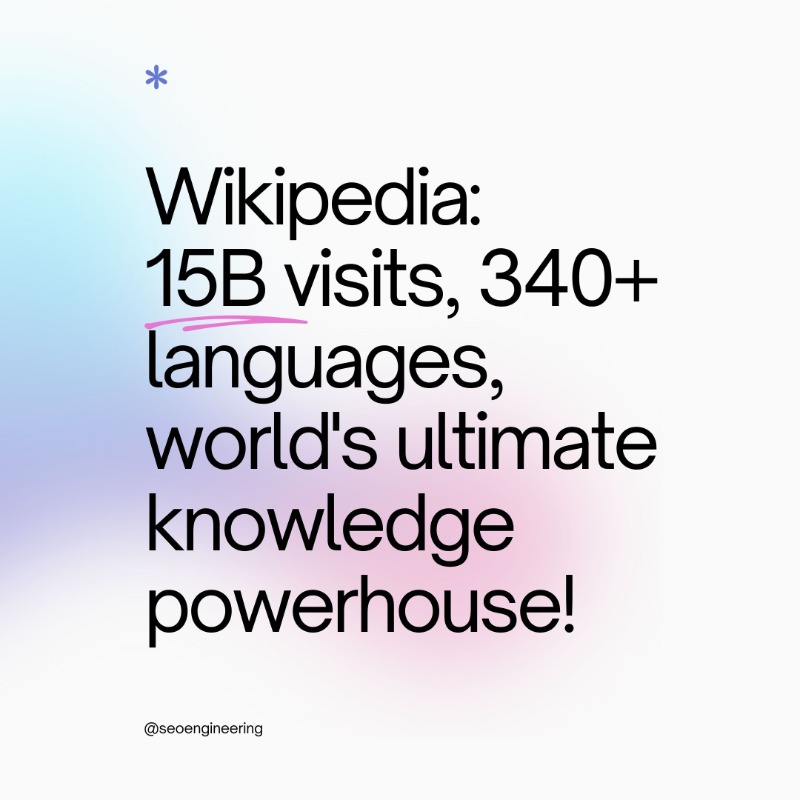 enggschool's tweet photo. Did you know Wikipedia has been providing free knowledge for nearly 23 years? It's now the 4th most visited site globally with a staggering 15 billion organic monthly visits!
Read case study https://t.co/CXFYmF5NPF
@wikipedia
#wikipedia #digitalknowledge #seo #digitalmarketing