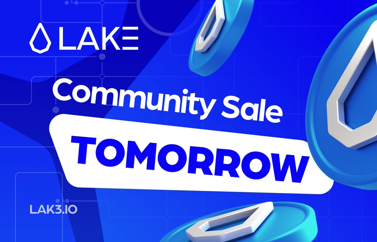 lake_lak3's tweet photo. 🚨 Reminder: The LAKE Community Sale starts TOMORROW! 🚀🔥

Following a successful $13M raise, the Community Sale happening tomorrow is your chance to buy the LAK3 token at a discounted price before it hits Exchanges! 🙌 

LAKE Community & newcomers, this is your opportunity to join the LAKE adventure and secure early access to our token! Don’t miss out! 💥

🗓 Dates: January 13th, 12:00 PM UTC, until January 19th, 11:59 PM UTC
📍 Platform: Link will be shared tomorrow
💲 LAK3 = $0.13 (vs. $0.20 Initial Listing Price)
🎟 Min Entry: 25 USDT / 🔒 Max Entry: 20K USDT
🔗 Vesting: 15% at TGE + Monthly Release (1/12th for 12 months)

Get ready to be part of the future of the new Water Economy! 🌊✨