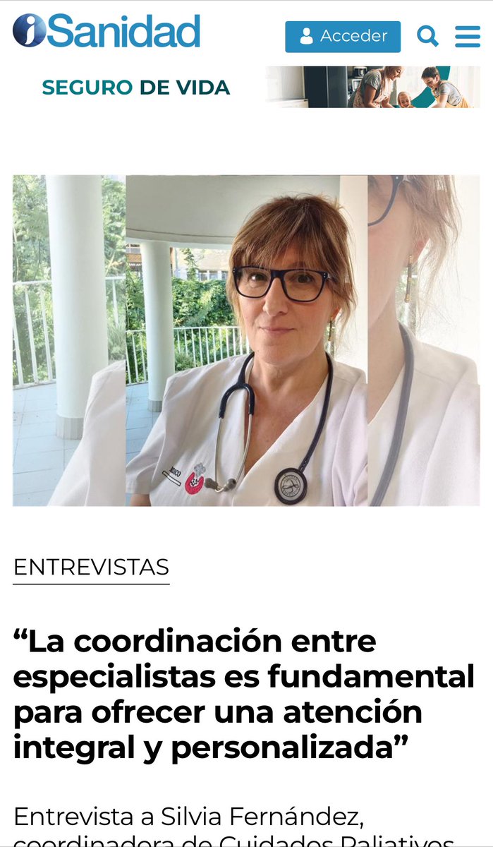 HSJD_Zaragoza's tweet photo. 🗣️ “La coordinación entre especialistas es fundamental para ofrecer una atención integral y personalizada” explica en la entrevista en @isanidad la doctora Silvia Fernández, Coordinadora en la Unidad de Cuidados Paliativos del @HSJD_Zaragoza 

#Cuidandodeti #CuidadosPaliativos https://t.co/JmpMr4U9MY