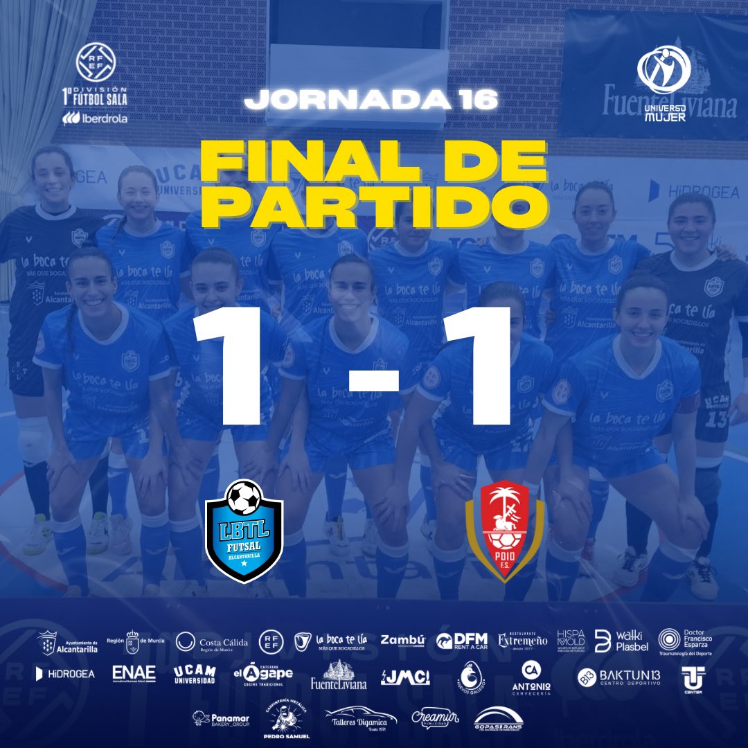 🔚 Final de la jornada 16

La Boca Te Lía Futsal Alcantarilla 1
Poio Pescamar 1

#blueeagles #partido #futbolsala #futbolsalafemenino #primeraiberdrolafs #nuestromomento #lbtl #lbtlfutsal #lbtlfutsalalcantarilla #alcantarilla #Murcia