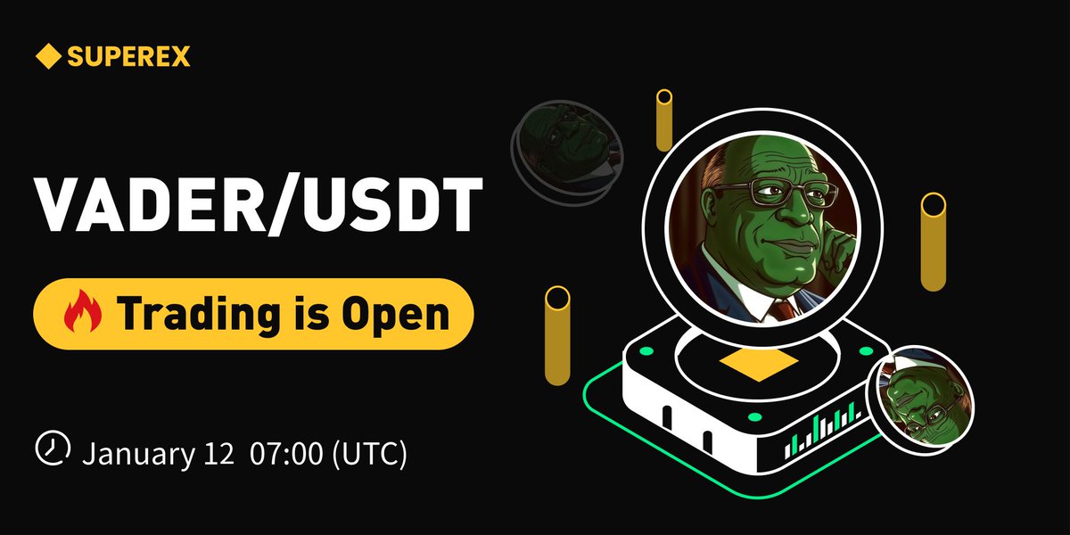 SuperEx's tweet photo. #SuperEx New Listing

Listing: $VADE (@Vader_AI_)
Trading Starts: January 12, 2025, 7:00 (UTC)
Details: https://t.co/Ln80qMfWBa
Trade and enjoy a limited-time 0-fee benefit: https://t.co/UTkQ60wDDN
#VADER https://t.co/amUepDQHTX