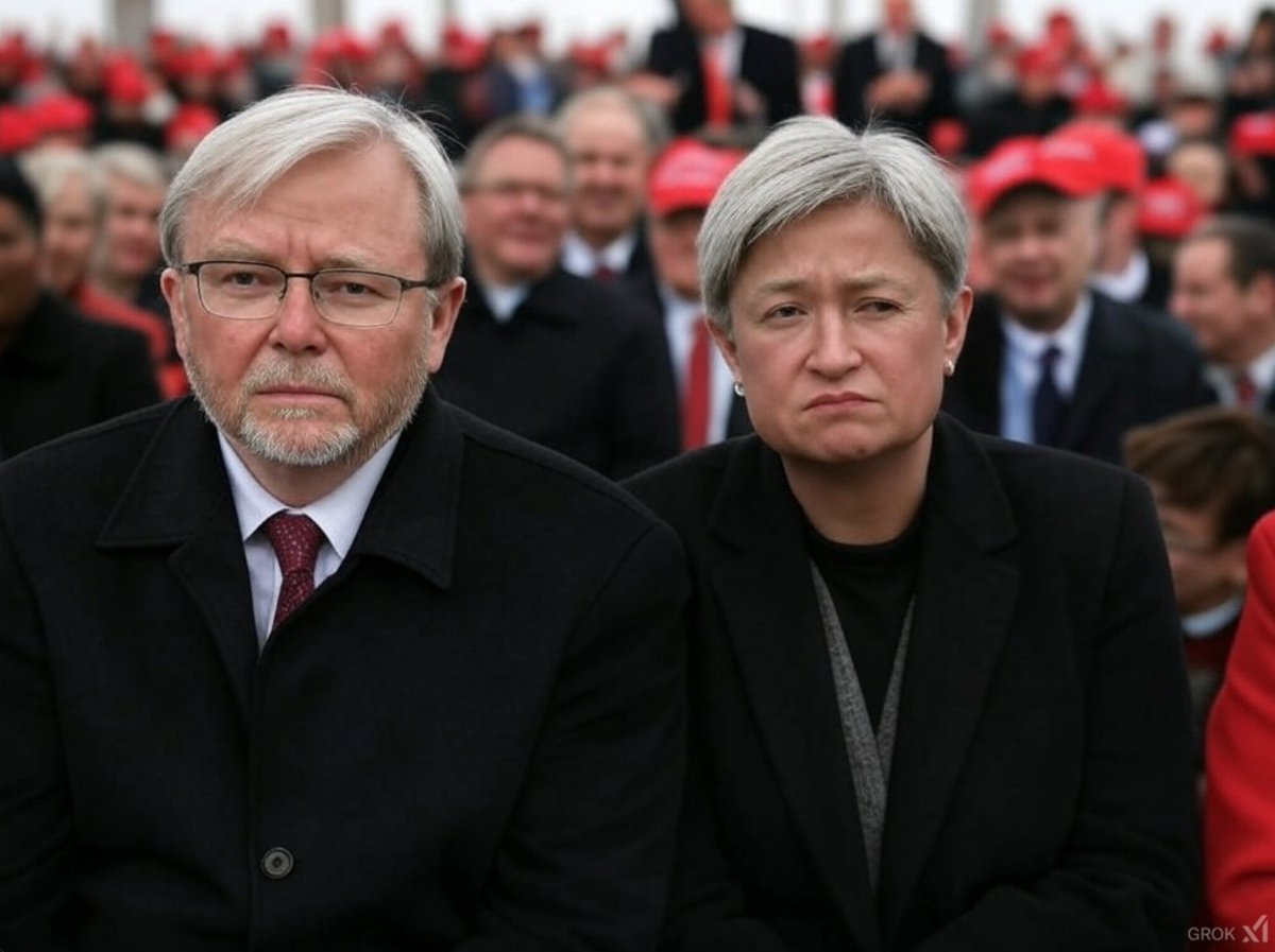KobieThatcher's tweet photo. I imagine this is how thrilled Kevin Rudd and Penny Wong will be, surrounded by a huge crowd of happy, celebrating MAGA supporters on Inauguration Day 😂 https://t.co/uGg7CJE1yV