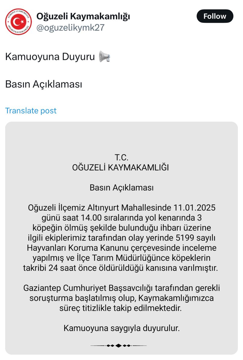 Murat_Efe_IE's tweet photo. Sokakta şiddeti arttıran, huzur ve güveni bozan sebepleri yazıyor, kolluk güçlerimizin olağanüstü gayretine rağmen, eksik yasalar nedeniyle engel olunamadığını görüyoruz!
Gaziantep, Oğuzeli’de kafaları kesilerek atılan 3 yavru köpek, bu vahametin son noktasıdır‼️ @oguzelikymk27 açıklama yaptı ancak biliyoruz ki, bu vahşetin failleri bulunsa bile, cezalar yetersiz kalacak ve o caniler, aynısını yine hayvanlara, bir adım sonrasında çocuk, kadın ve kendisinden zayıf gördüğü her masuma yapacaktır😡
Eksik ve hatalı olduğu, beklendiği gibi katliamlara sebep olduğu için bize göre adı #KatliamYasası olan düzenleme, her geçen gün şiddetin normalleşmesine ve maalesef yeni katillerin yetişmesine sebebiyet vermektedir‼️
Polisimiz, Jandarmamız ve elbette halkımız, özümüz ve kültürümüz olam merhamete sahip çıkmakta, YAŞATMAKTADIR🇹🇷
Ancak, Amerika Los Angeles’taki yangından kurtarılmaya çalışılan köpekler insanlığı mutlu ederken, tarih boyu merhametiyle nam salmış Türkiye’mizin ve Milletimizin her gün bu vahşetlerle anılması kabul edilemez‼️
Aylardır neden gündeme alınmadığını anlamamakla birlikte, @AYMBASKANLIGI’nın söz konusu yasayı iptal etmesi (yürütmeyi durdurması), siyasetin, konunun “tüm muhataplarını” sürece katarak, akıl ve vicdan içeren, kamu vicdanını rahatlatan yeni yasal düzenleme yapması, bu ülkeye borçlarıdır‼️
#YasayıİptalEtAYM #AymYasayıİptalEt
#sokakhayvanlarısahipsizdeğildir