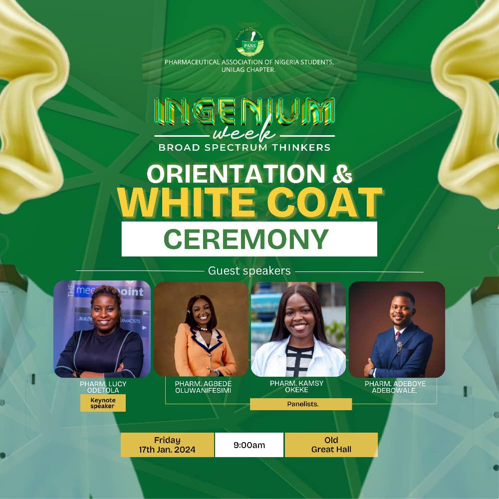 PANS_Unilag's tweet photo. The Ultimate welcome to Pharmacy School‼️🔥

A one time experience, a day to always remember, the ultimate day that officially makes you a pharmacy student, THE WHITE COAT CEREMONY✨✅

Join us for as we celebrate this milestone moment with our freshers.❤️ https://t.co/PvKWNmg9ta