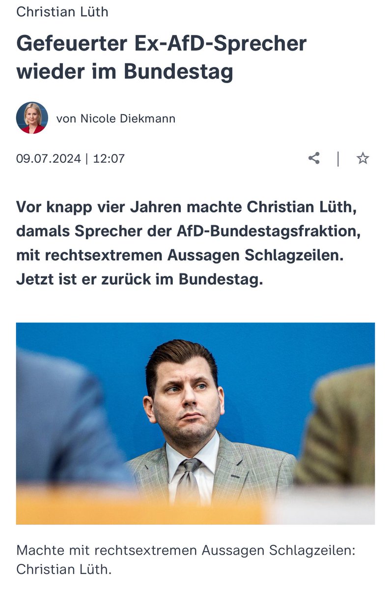 To understand how AfD thinks (and why its bizarr opposition to windmills, or its position on taxes, are side issues): 

Introducing Christian Lüth. 

He was the long-time spokesperson of the party in the Bundestag, working closely with party leader Gauland. 

In 2020 he said