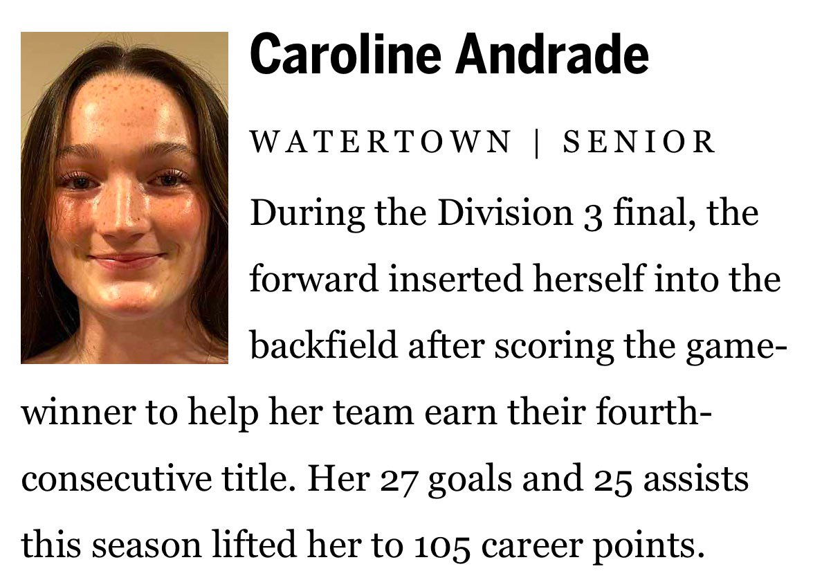 Congratulations to Rachel Egan-Athlete of the Year, and Caroline Andrade for being selected a Boston Globe All-Scholastic.