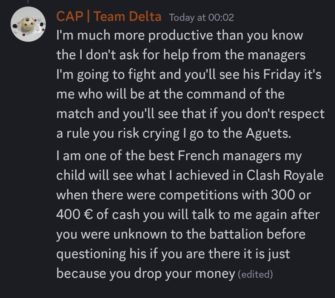 My guy is talking about flexing 300/400 leagues to his CHILDREN???!!!

How can a person (french, ofcourse) take cr this serious for so little reward. Just get a job and earn some actual money 😭😭