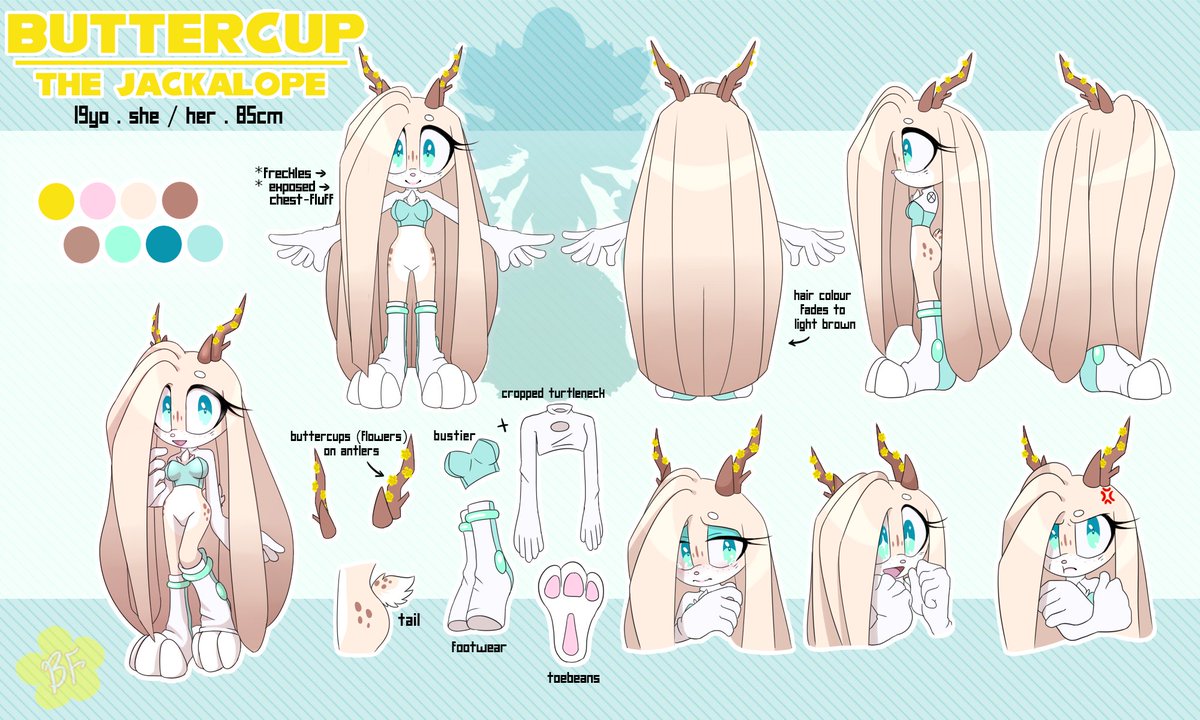 Butterrfingies's tweet photo. Hello!
As a year has passed by, I haven't gotten much use for my character Buttercup the Jackalope - so I decided to sell her!
Will come with 1 animated video (paffendorf anim), 25 images &amp; 1 animated gif.
The designs for her mother/father/grandmother will be included
£200-$245 https://t.co/yeTiZLCGjB