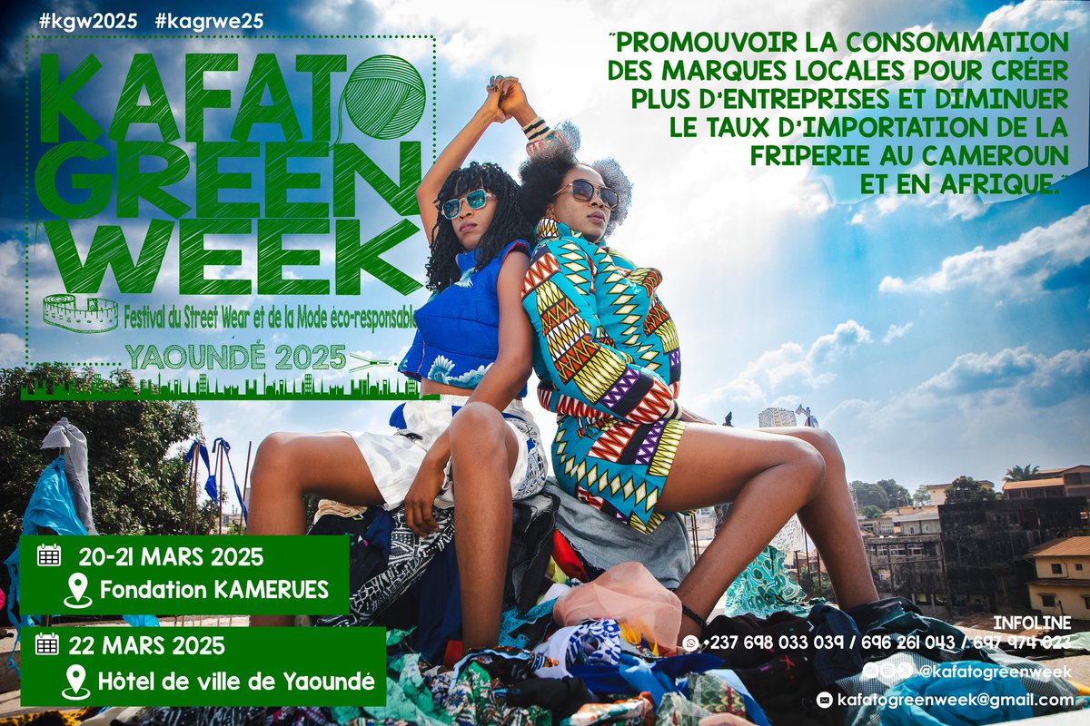 atelierskmrctr's tweet photo. @KafatoGreenWeek #Yaoundé 🇨🇲
Du 20 AU 22 Mars 2025 🍃

THÈME : Promouvoir la consommation des marques locales pour créer plus d'entreprises et diminuer le taux d'importation de la friperie au #Cameroun et en Afrique. https://t.co/RzOLCgtiaa