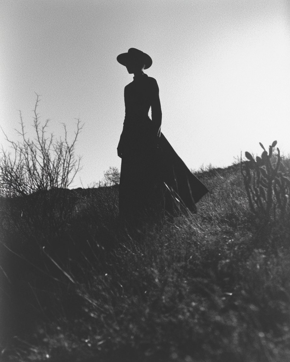 KillCat79's tweet photo. 🖤 Shadowed Grace in the Open Plains 🖤

#WesternElegance #35mmFilm #KodakTriX400 #MonochromeMood #FashionEditorial #ShadowAndLight #MinimalismInFashion #CinematicStyle #BoldAndTimeless #aiart #midjourney #alextacchi #fullframefigure https://t.co/a4gNS5NoWj
