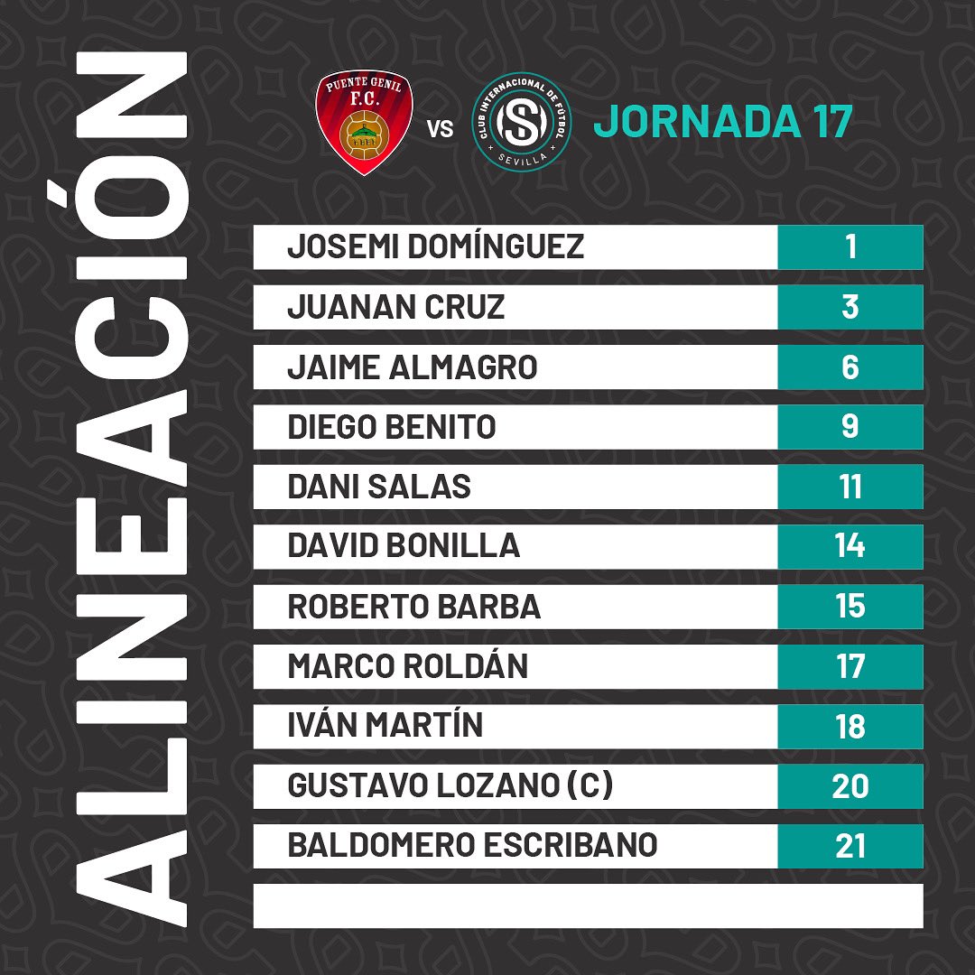 ⚔️ 𝟏𝟏 𝐈𝐍𝐈𝐂𝐈𝐀𝐋 🩵

💪🏽 ¡Ya tenemos nuestro equipo titular para la jornada 1️⃣7️⃣!

#InterSevilla #TerceraFederacion #Jornada17