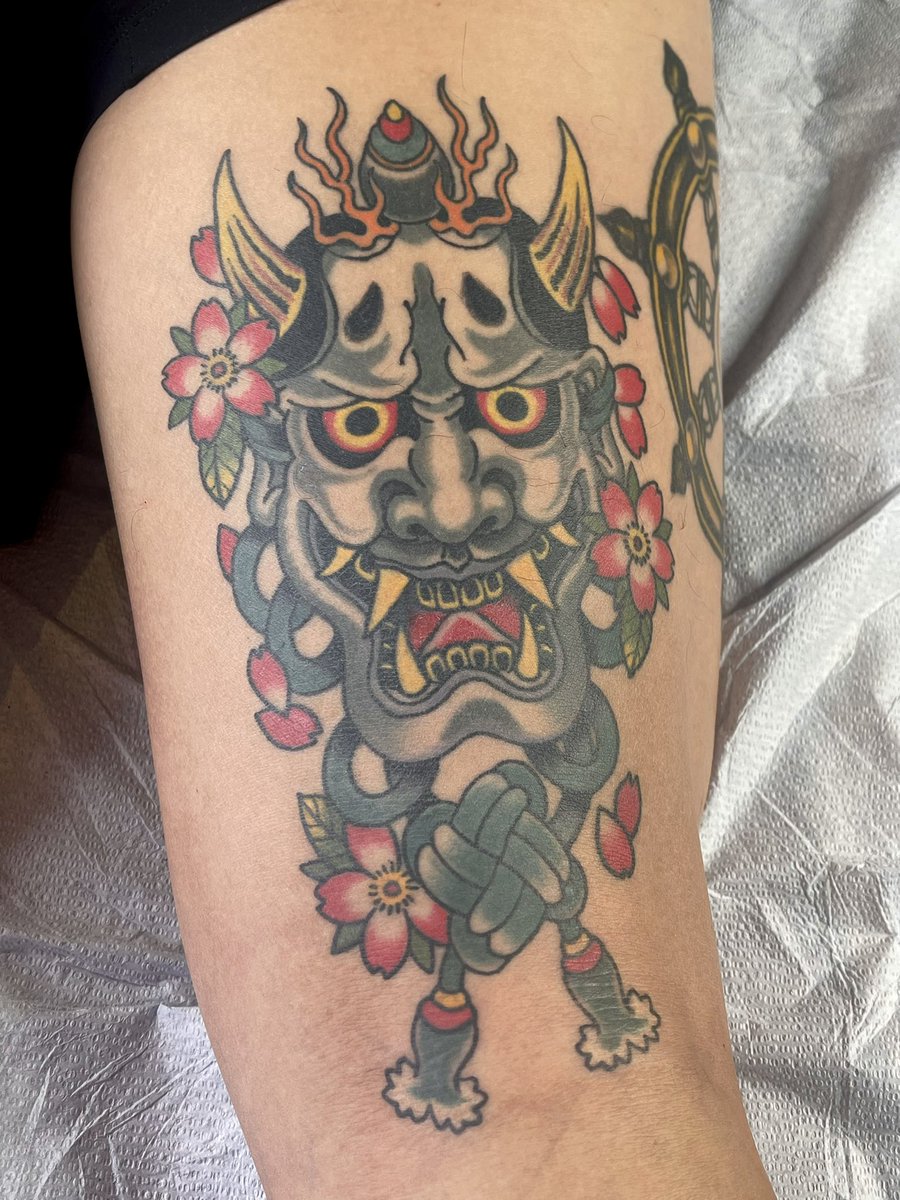 natefierro's tweet photo. Hannya tattoo on the back of the thigh! Healed photo &amp; fresh video. 
Booking appointments for January, February, March &amp; April 2025 in Downtown Los Angeles now! Visit this Jotform link to book in. 
https://t.co/Ic7hw3Gg1T
•
More updates &amp; info here https://t.co/nT00xUEDEb https://t.co/hXowR20C0d