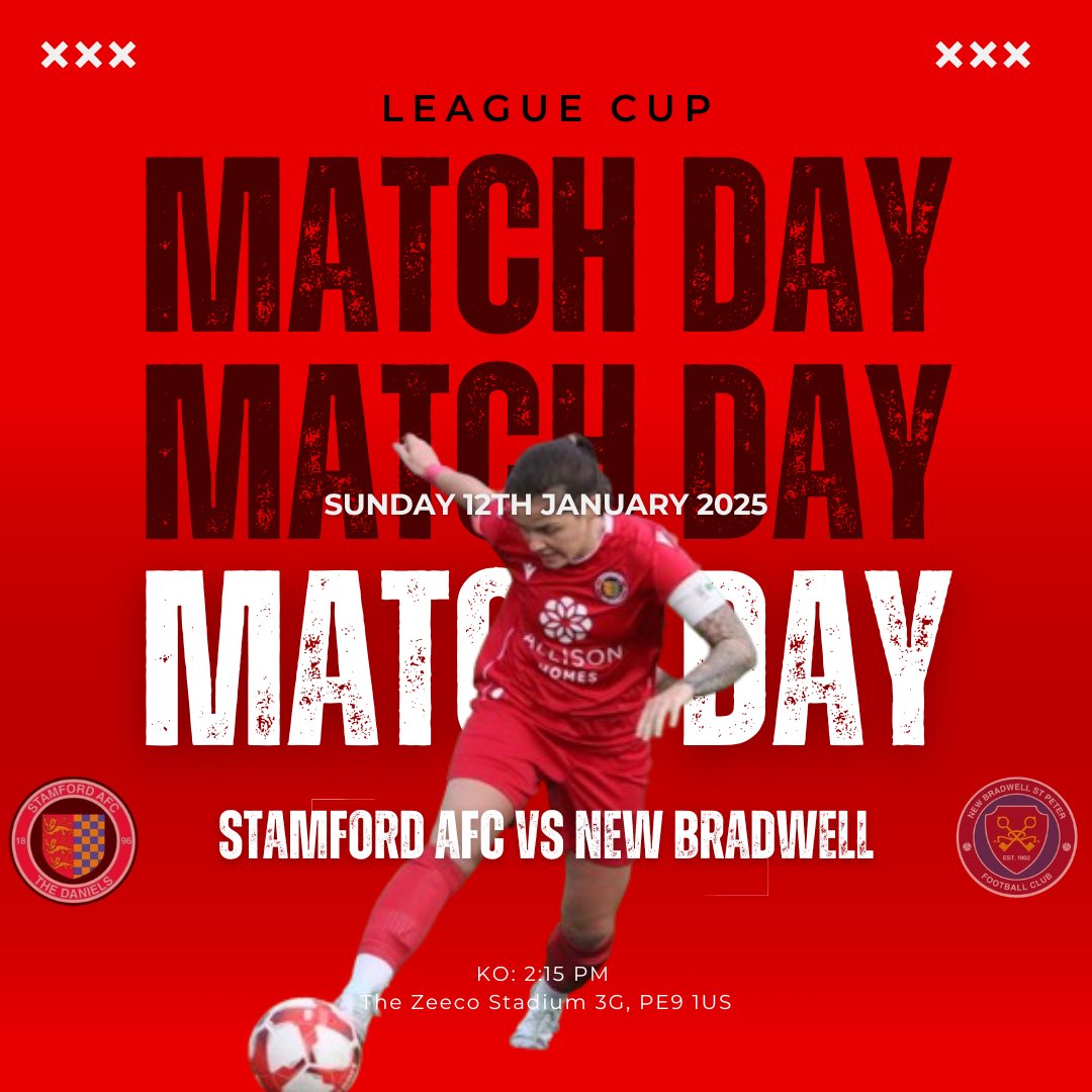 Stamford AFC Women (@stamfordwomen) on Twitter photo 𝑰𝑻’𝑺 𝑴𝑨𝑻𝑪𝑯𝑫𝑨𝒀! 🔴⚫️
🆚 <a href="/NewBradwellSPFC/">New Bradwell St Peter F(C)</a>
🗓️ Sunday 12th January 2025
⏱️ 14:15 KO
📍 The Zeeco Stadium, PE9 1US
🎟️ £3 adults | £1 concessions 𝑰𝑻’𝑺 𝑴𝑨𝑻𝑪𝑯𝑫𝑨𝒀! 🔴⚫️
🆚 <a href="/NewBradwellSPFC/">New Bradwell St Peter F(C)</a>
🗓️ Sunday 12th January 2025
⏱️ 14:15 KO
📍 The Zeeco Stadium, PE9 1US
🎟️ £3 adults | £1 concessions