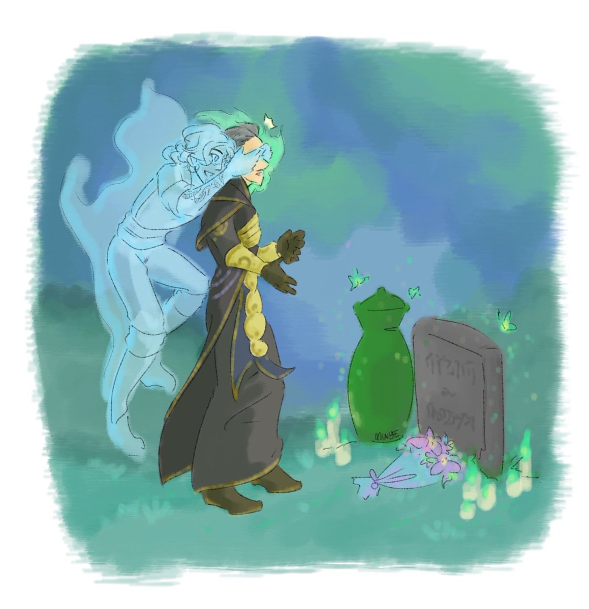 cheeweekiwi's tweet photo. Thinking about Rook being allowed to return as a spirit after death so he can be by Emmrich's side forevermore 🥺 

#emmrook #veilguard #DragonAge https://t.co/yKSxXqGRLp