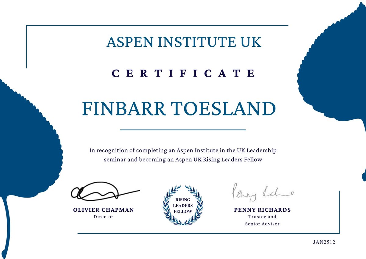 Thrilled to be selected by the Aspen Institute UK (<a href="/uk_aspen/">Aspen UK</a>) as a Rising Leaders Fellow!

Joining this network of inspirational and innovative young leaders is a privilege and I very much look forward to seeing what we collectively achieve 🌎